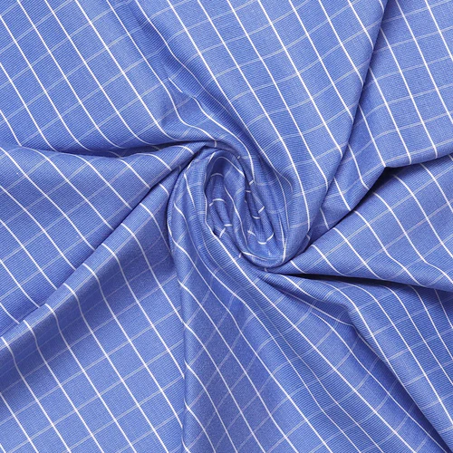 Blue checkered fabric texture used as design input for AI-powered fashion garment generation