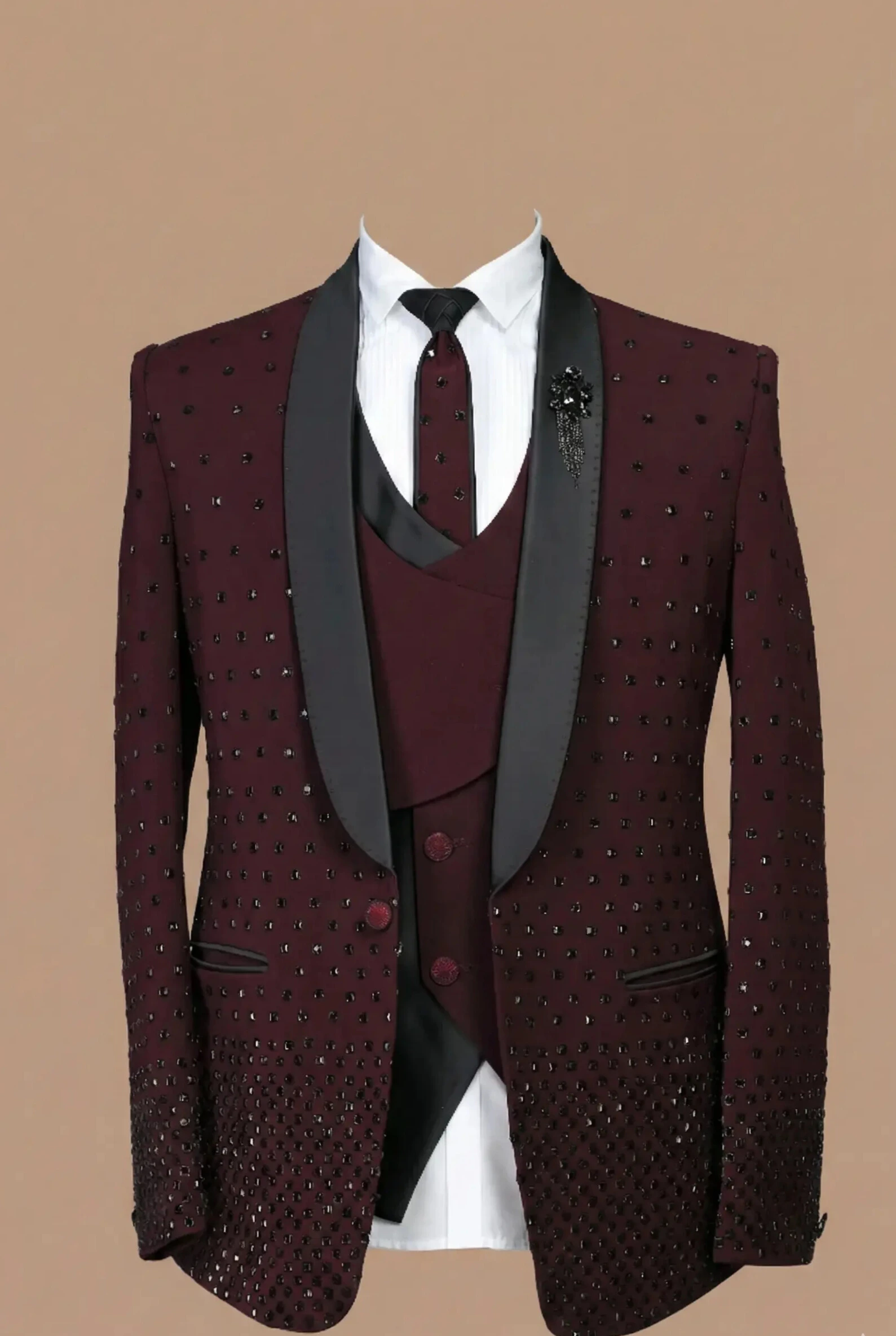 Maroon embellished men’s sherwani jacket displayed without a model, used as input for AI-powered virtual try-on.